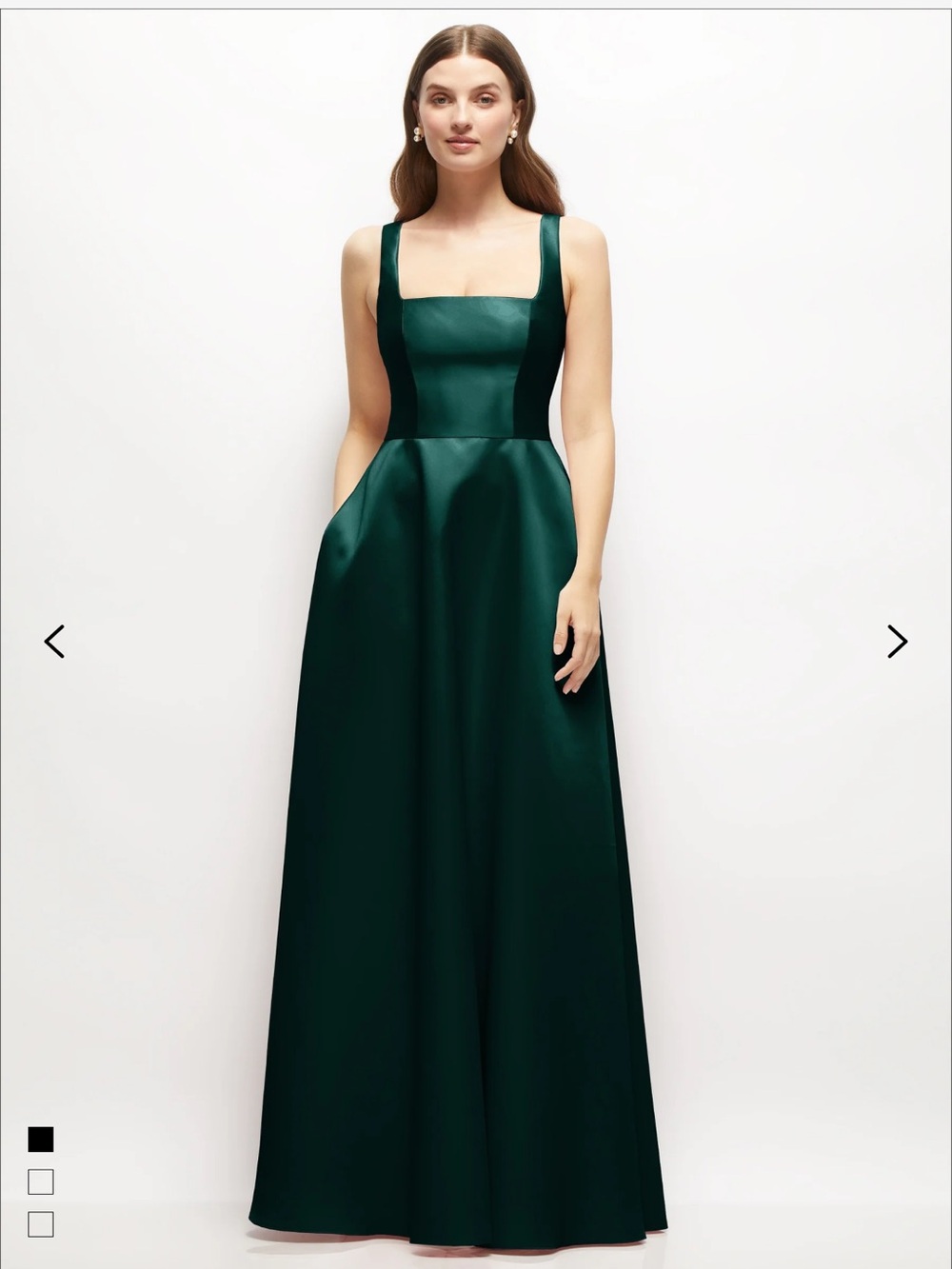 Emerald Square-Neck Satin Evening Gown